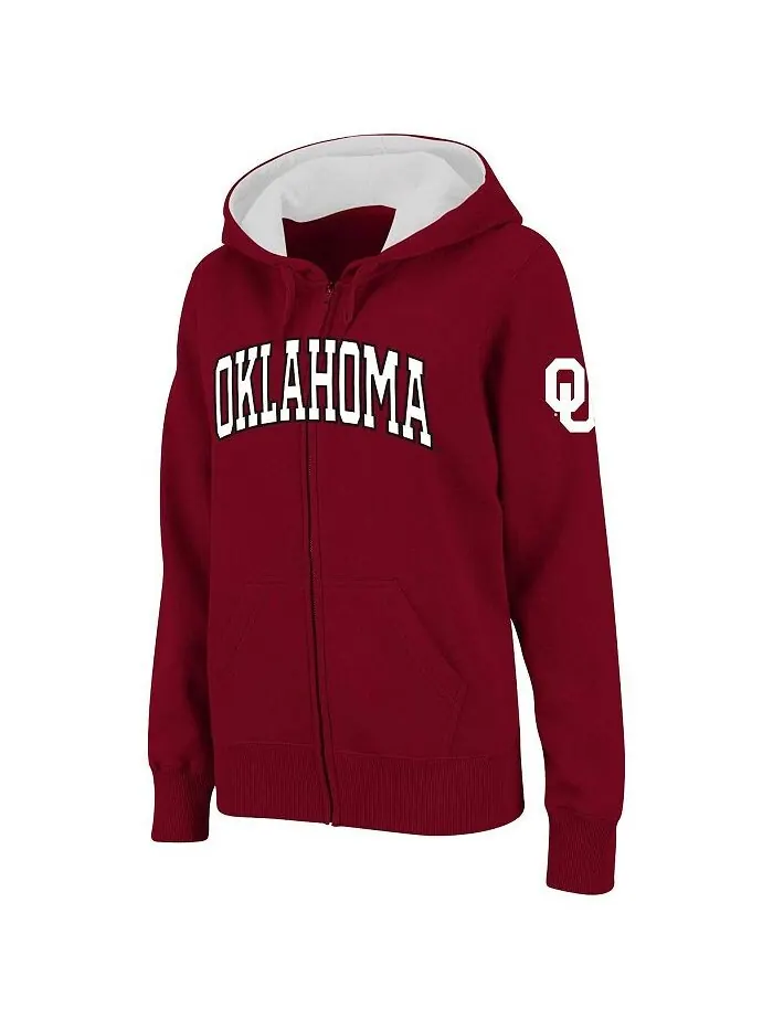 Женская худи с молнией во всю длину малинового цвета Oklahomaooners Arched Name Stadium Athletic