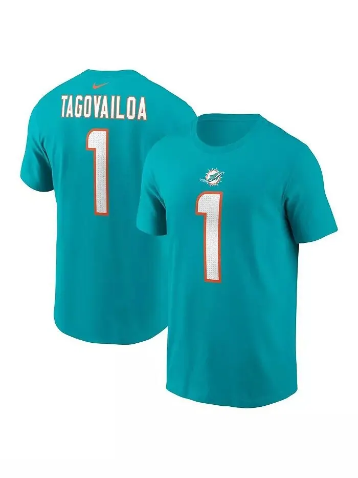 Мужская футболка Tua Tagovailoa Aqua Miami Dolphins с именем и номером игрока Nike — изображение 1 из 3