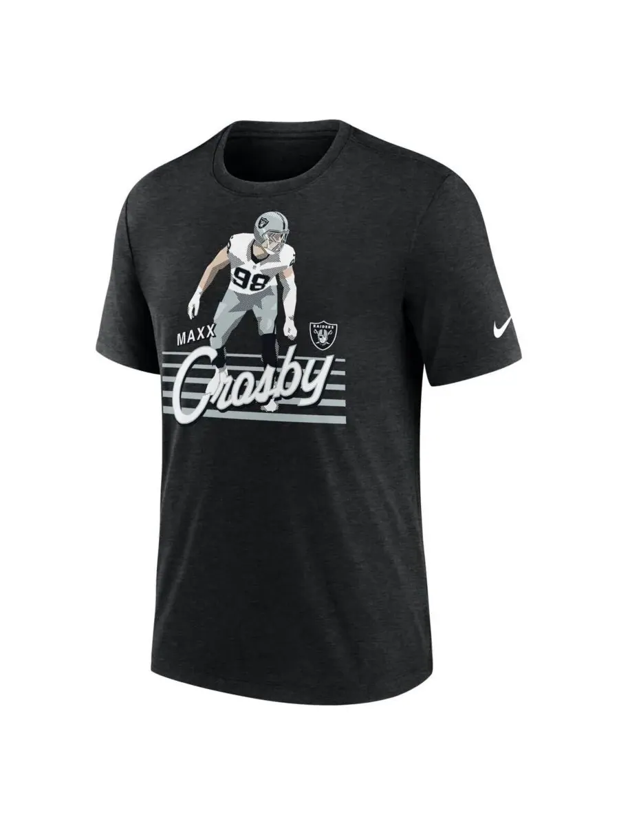 Nike Мужская футболка Maxx Crosby цвета «Хизер Блэк» с изображением игрока команды Las Vegas Raiders — изображение 2 из 3