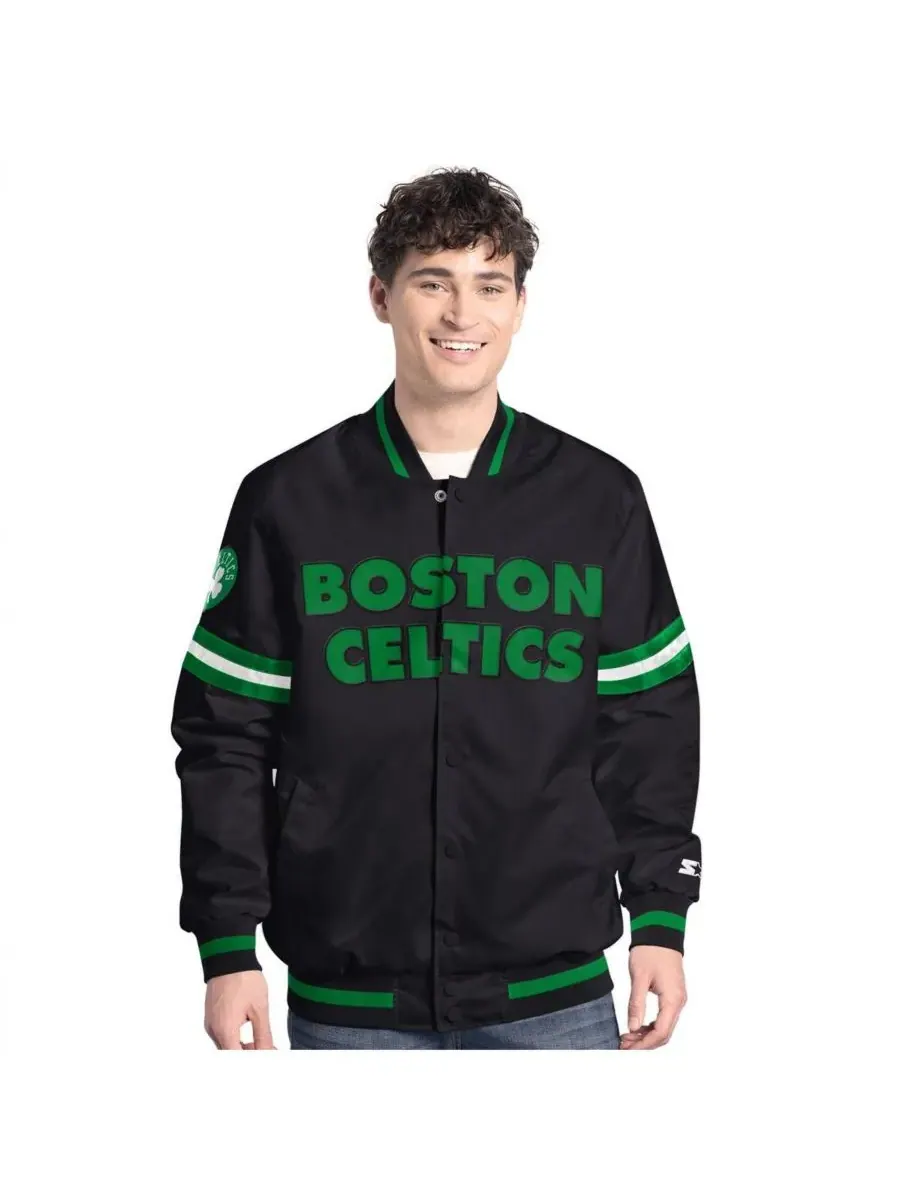Starter Мужская черная куртка Boston Celtics Scout Varsity с застежкой на кнопках — изображение 1 из 2, черный зеленый