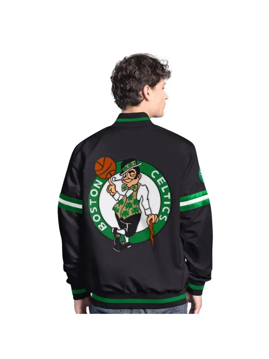 Starter Мужская черная куртка Boston Celtics Scout Varsity с застежкой на кнопках — изображение 2 из 2, черный зеленый