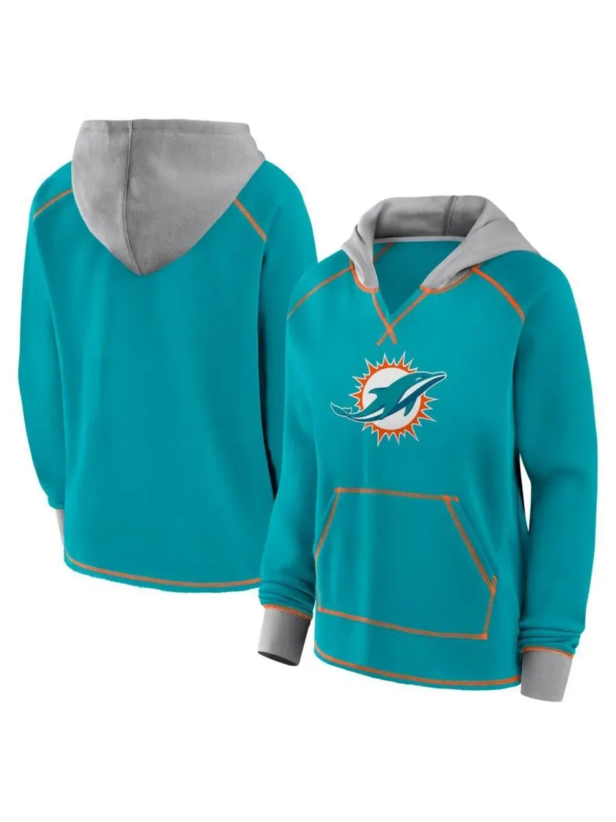 Женская флисовая толстовка Aqua Miami Dolphins Boom с V-образным вырезом Logo Athletic — изображение 1 из 3, голубой