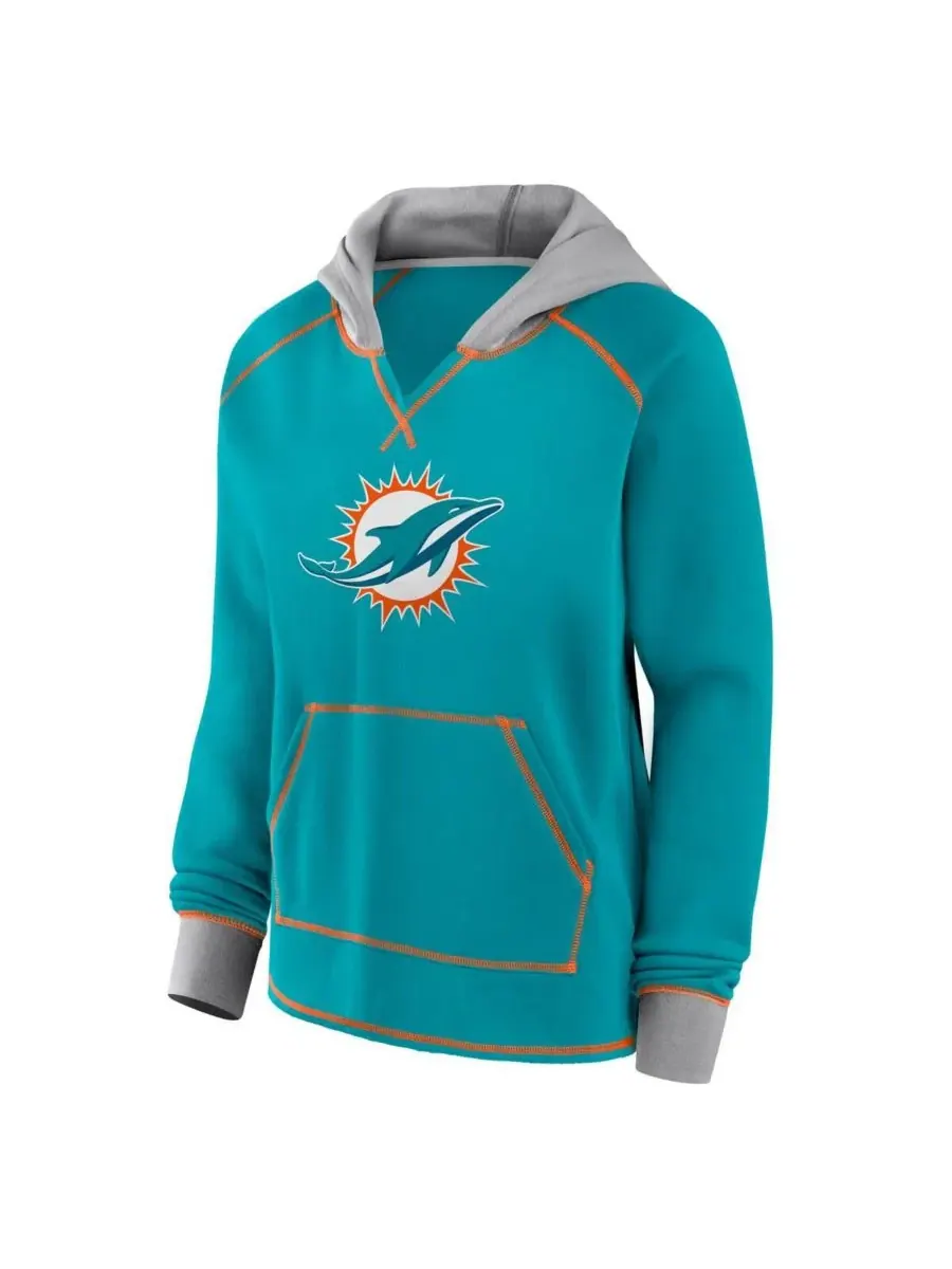 Женская флисовая толстовка Aqua Miami Dolphins Boom с V-образным вырезом Logo Athletic — изображение 2 из 3, голубой