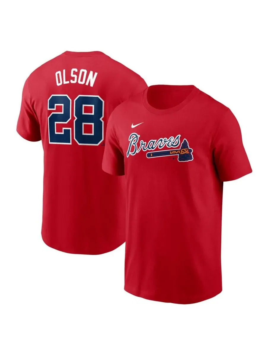 Nike Мужская красная футболка с номером Мэтта Олсона и фьюзом команды Atlanta Braves — изображение 1 из 3, красный