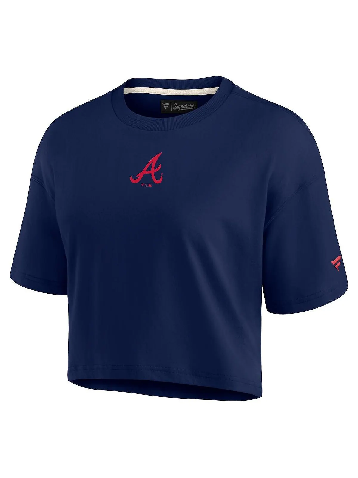 Женская темно-синяя укороченная футболка Atlanta Braves Super Soft с короткими рукавами Fanatics — изображение 2 из 3