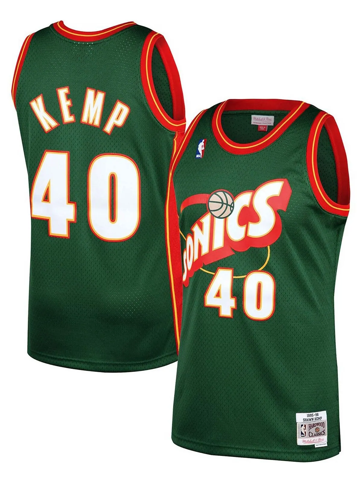 Мужская майка Shawn Kemp Green Seattle Supersonics 1995-96 гг. Hardwood Classics Swingman Mitchell — изображение 1 из 3