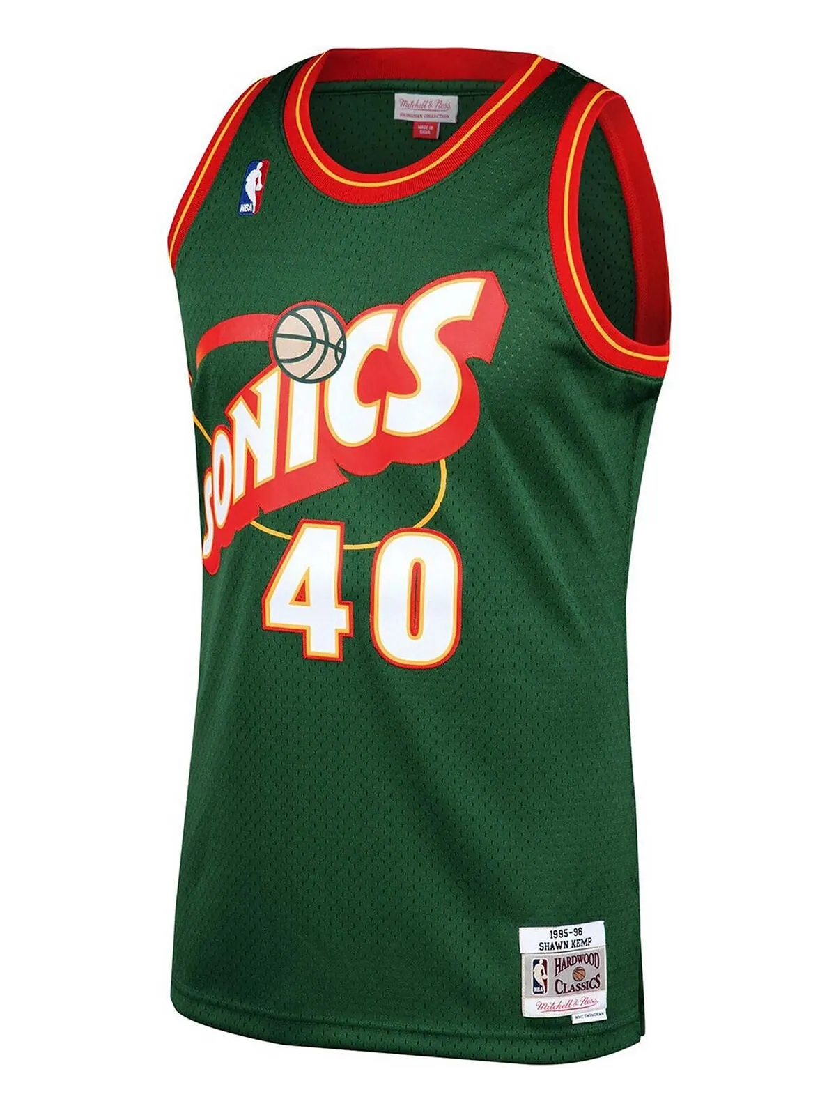 Мужская майка Shawn Kemp Green Seattle Supersonics 1995-96 гг. Hardwood Classics Swingman Mitchell — изображение 2 из 3