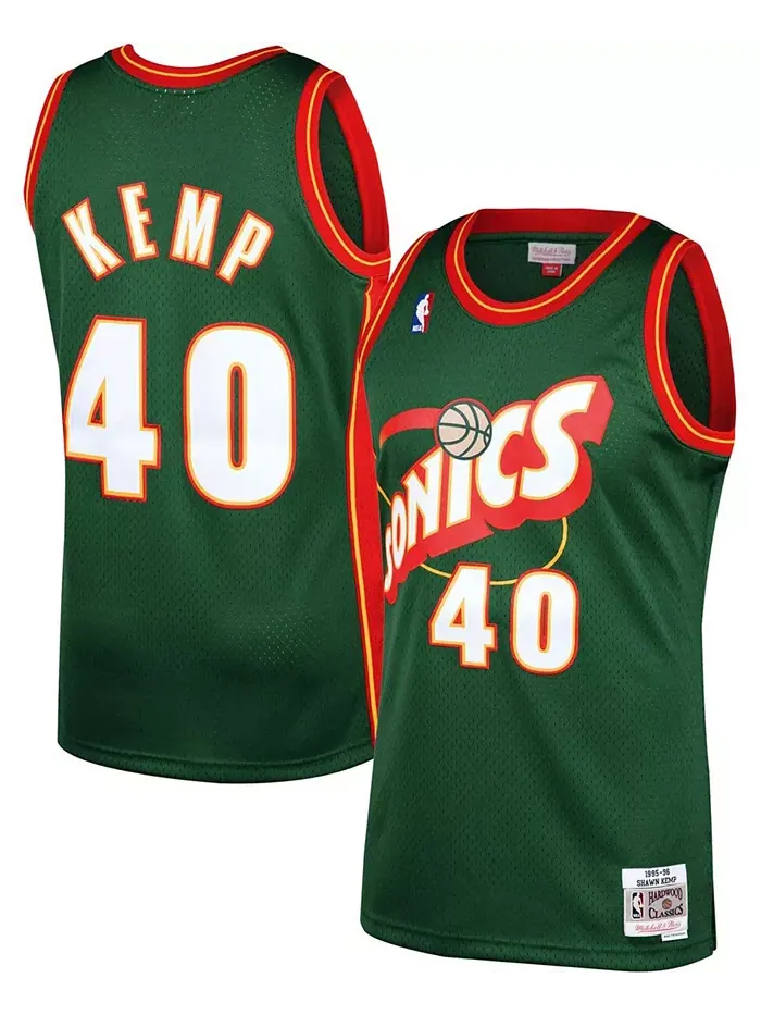 Мужская баскетбольная майка Shawn Kemp Green Seattle Supersonics 1995-96 Hardwood Classics Swingman — изображение 1 из 3