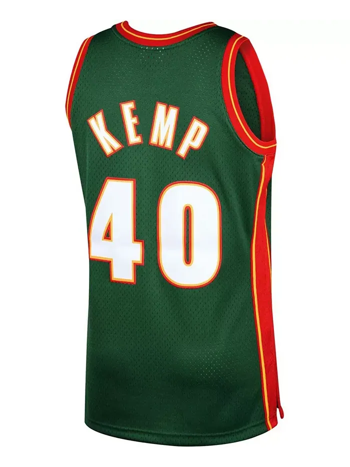 Мужская баскетбольная майка Shawn Kemp Green Seattle Supersonics 1995-96 Hardwood Classics Swingman — изображение 3 из 3