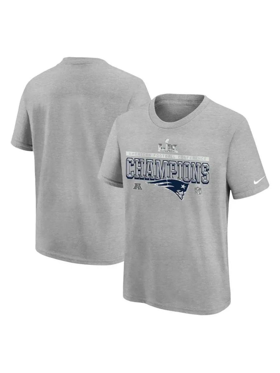 Nike Серая футболка Big Boys and Girls New England Patriots 2025 AFC Champions Locker Room Trophy — изображение 1 из 3, серый