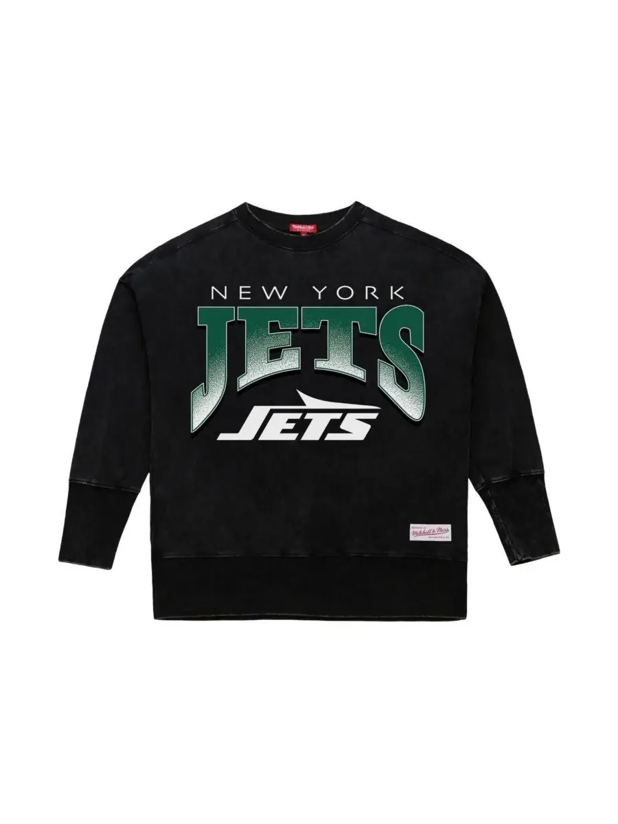 Mitchell & Ness Женская черная толстовка с круглым вырезом New York Jets Delineate Mineral Wash — изображение 2 из 3, черный