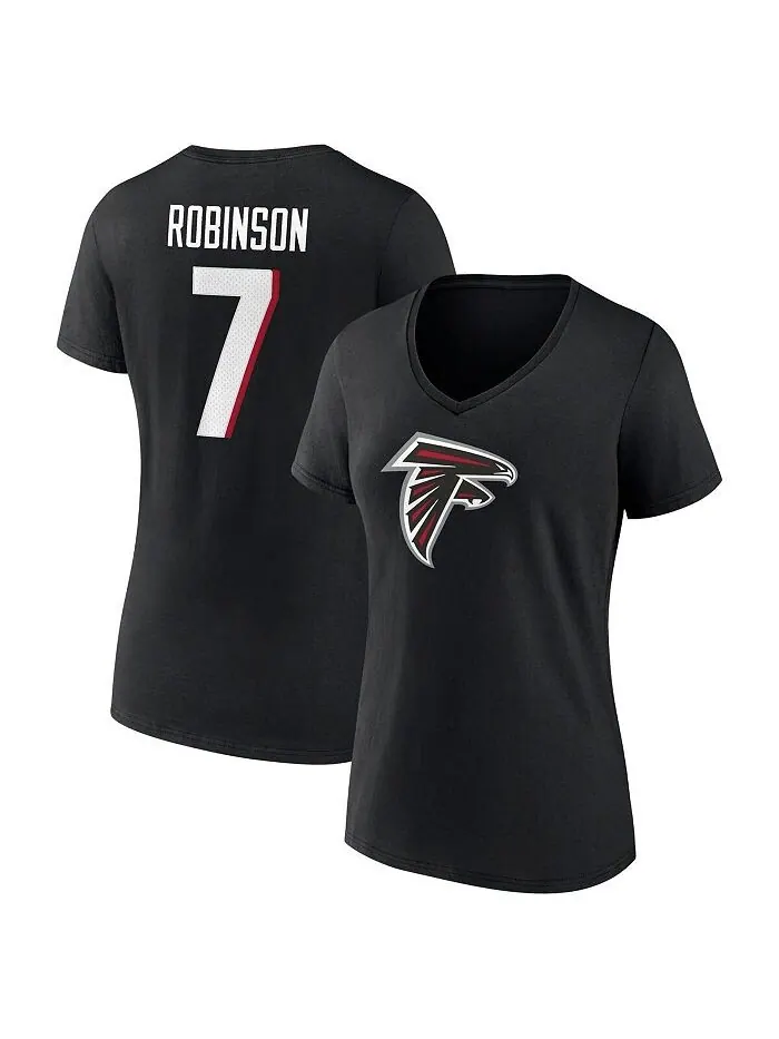 Женская фирменная футболка Bijan Robinson Black Atlanta Falcons с именем и номером и v-образным — изображение 1 из 3, черный