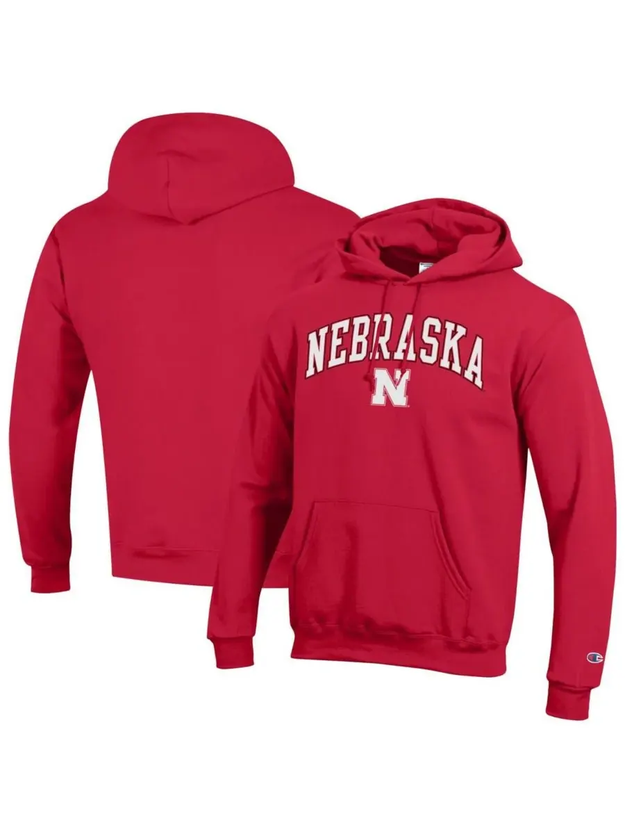 Мужская алая флисовая толстовка с капюшоном и арочным логотипом команды Nebraska Huskers Champion — изображение 1 из 3, алый
