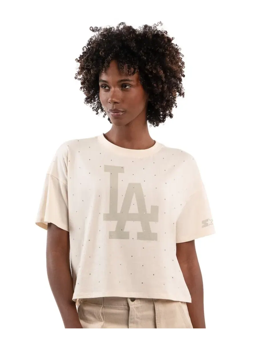 Футболка женская с принтом, с мини-стразами, модель Los Angeles Dodgers Rhinestone Sprinkle Boxy — изображение 1 из 2
