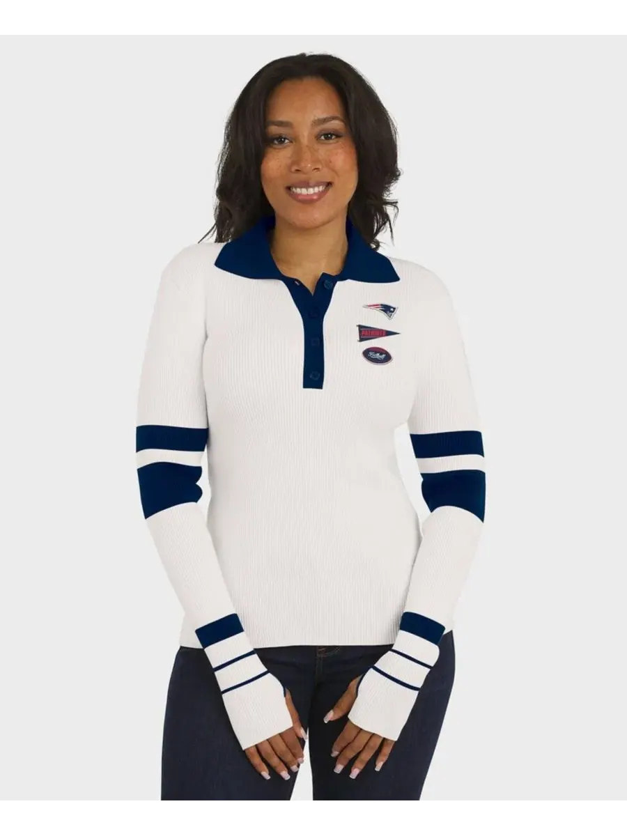 Женский свитер-поло с ребристым трикотажем New England Patriots WEAR by Erin Andrews — изображение 4 из 5, белый