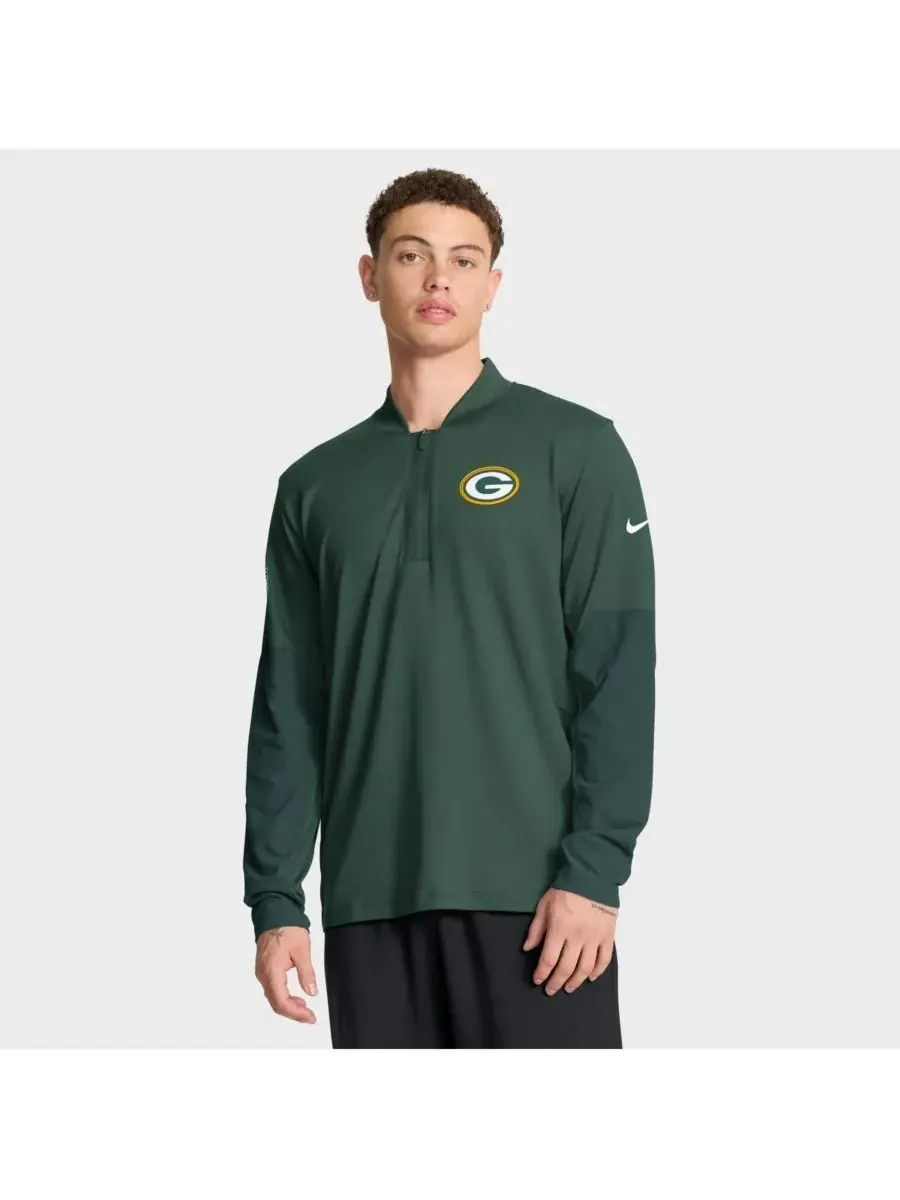 Nike Мужская зеленая толстовка Green Bay Packers Sideline Dri-FIT с застежкой-молнией до середины — изображение 1 из 5