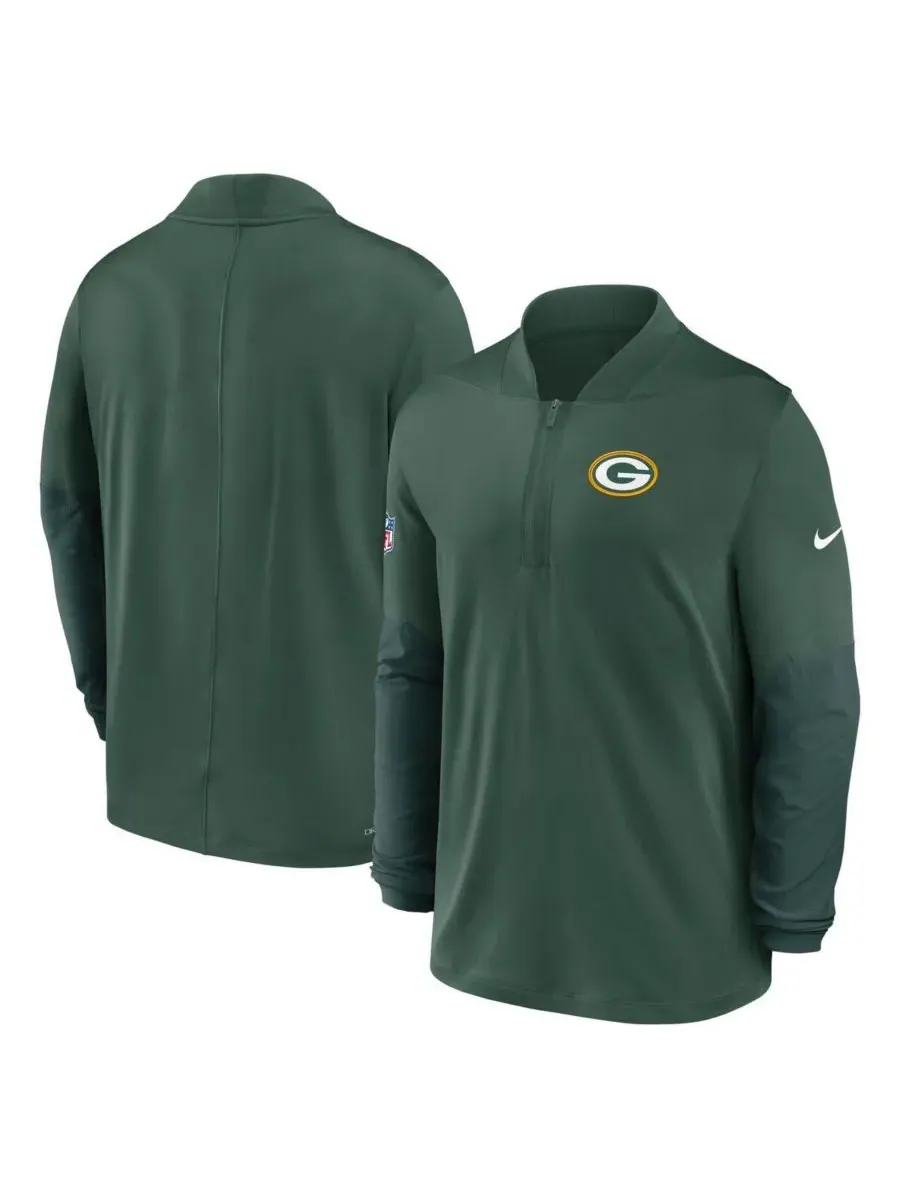 Nike Мужская зеленая толстовка Green Bay Packers Sideline Dri-FIT с застежкой-молнией до середины — изображение 4 из 5