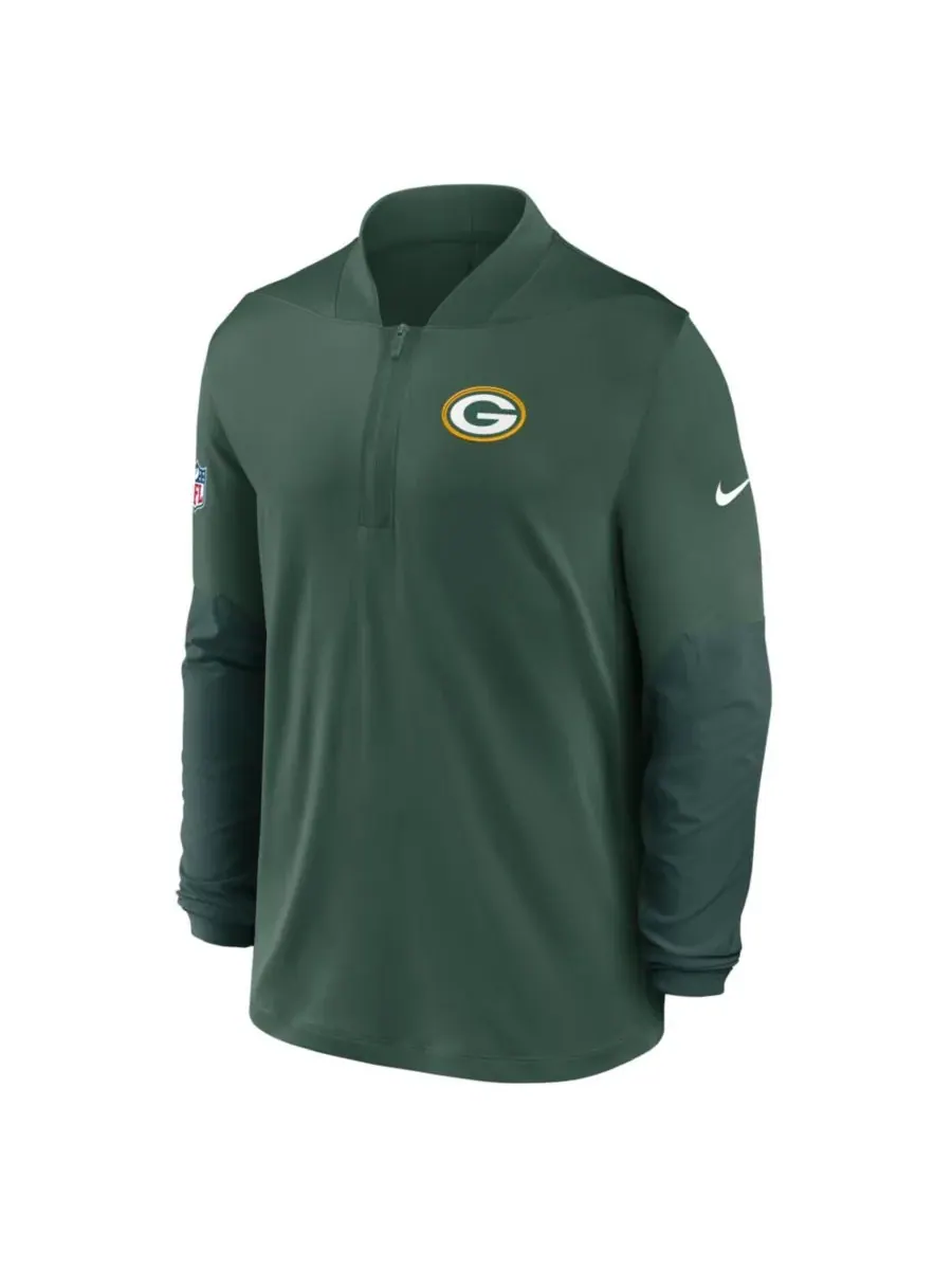 Nike Мужская зеленая толстовка Green Bay Packers Sideline Dri-FIT с застежкой-молнией до середины — изображение 5 из 5