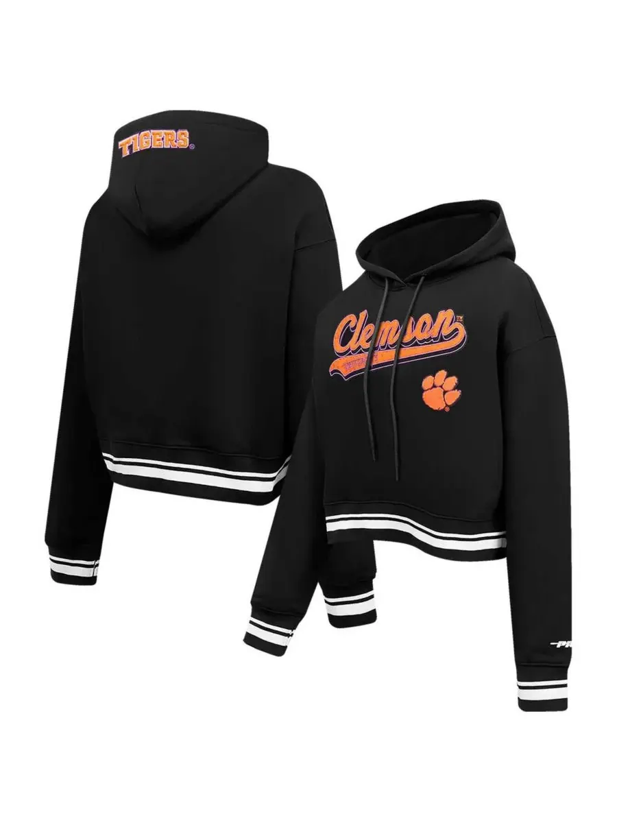 Pro Standard Женская черная флисовая укороченная толстовка с капюшоном Clemson Tigers Script Tail — изображение 1 из 4