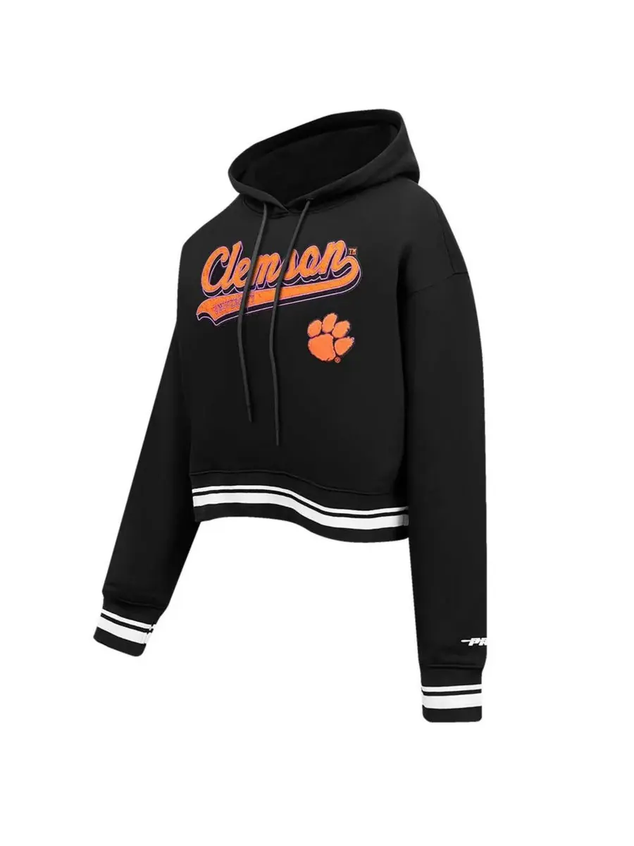 Pro Standard Женская черная флисовая укороченная толстовка с капюшоном Clemson Tigers Script Tail — изображение 2 из 4