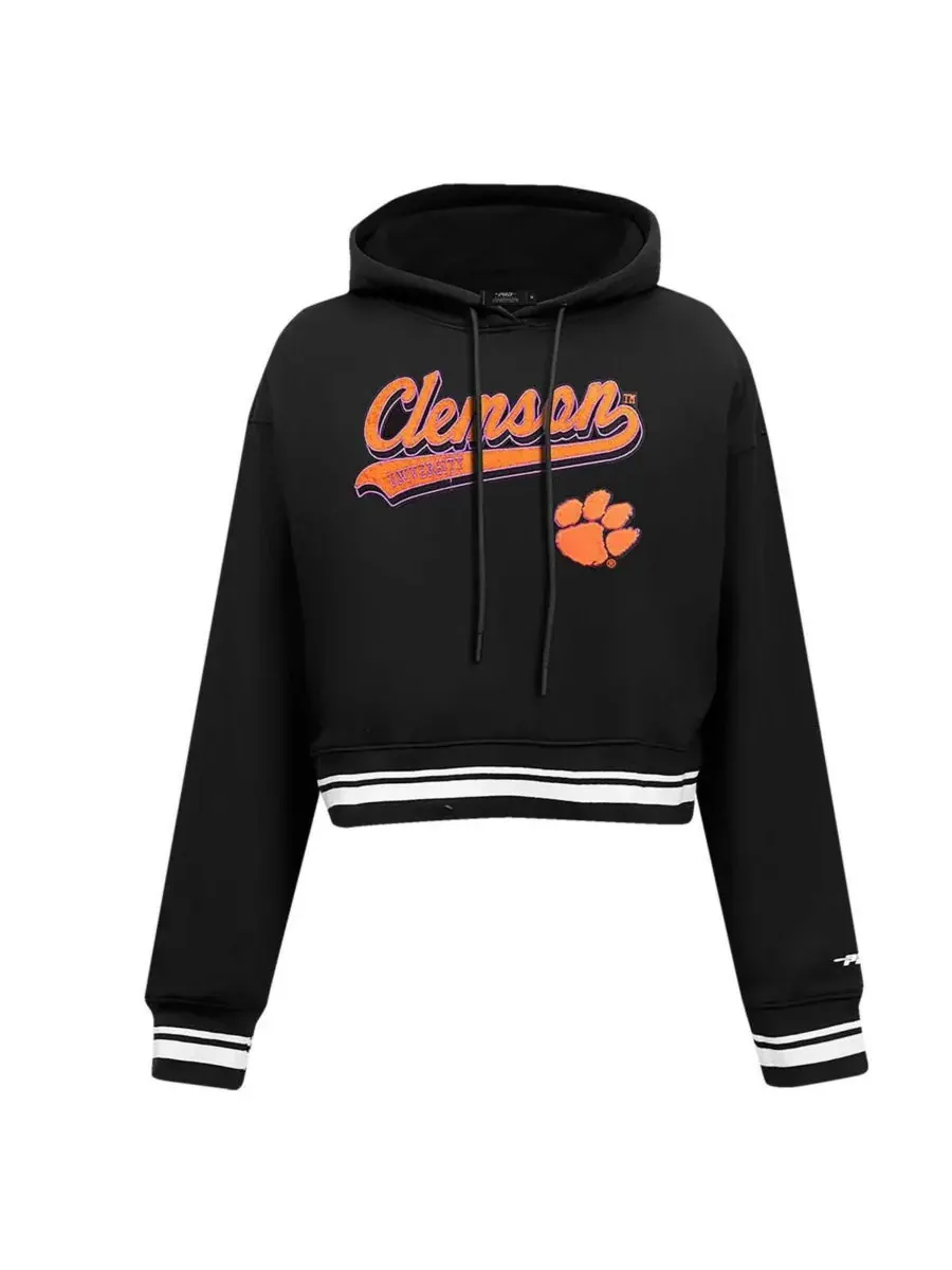 Pro Standard Женская черная флисовая укороченная толстовка с капюшоном Clemson Tigers Script Tail — изображение 4 из 4