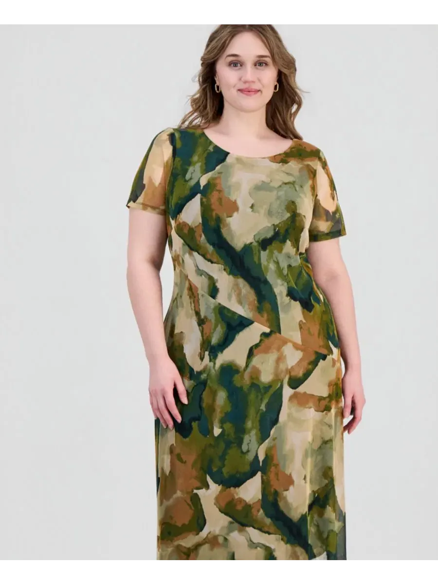 Платье миди с принтом, модель Plus Size Printed Mesh Midi Dress Connected, Olv — изображение 2 из 5
