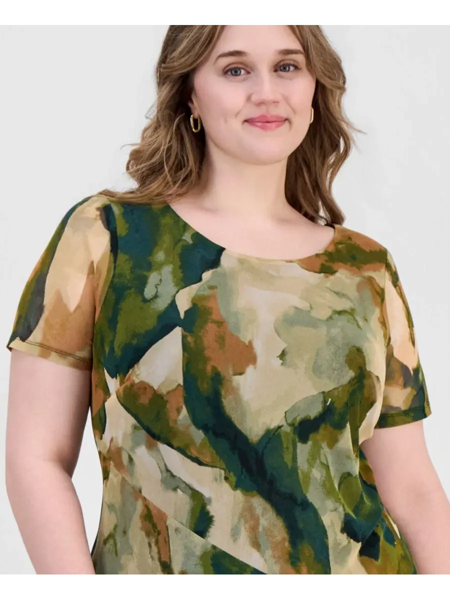 Платье миди с принтом, модель Plus Size Printed Mesh Midi Dress Connected, Olv — изображение 3 из 5