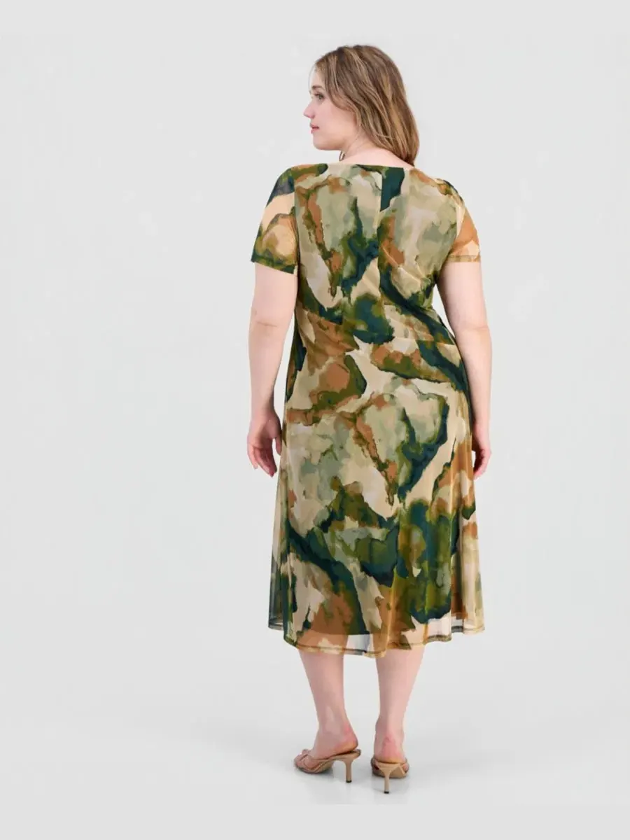 Платье миди с принтом, модель Plus Size Printed Mesh Midi Dress Connected, Olv — изображение 5 из 5