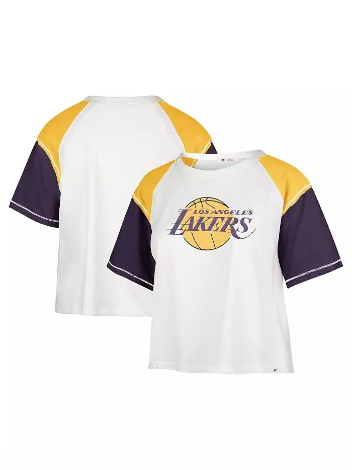 Женская кремовая потертая футболка Los Angeles Lakers Premier Raglan Cropped '47 Brand