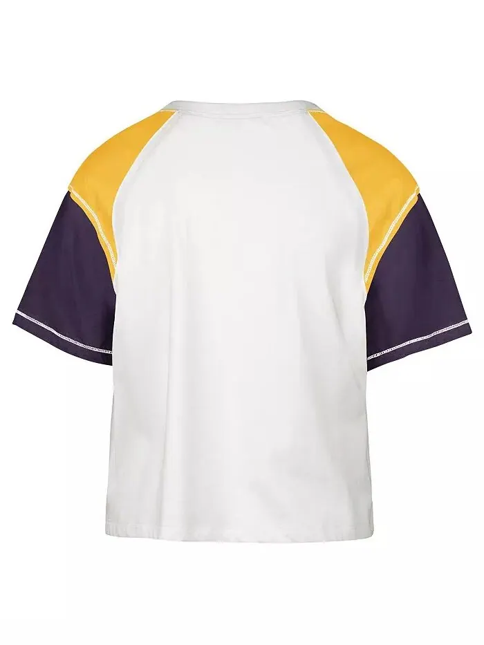 Женская кремовая потертая футболка Los Angeles Lakers Premier Raglan Cropped '47 Brand — изображение 3 из 3