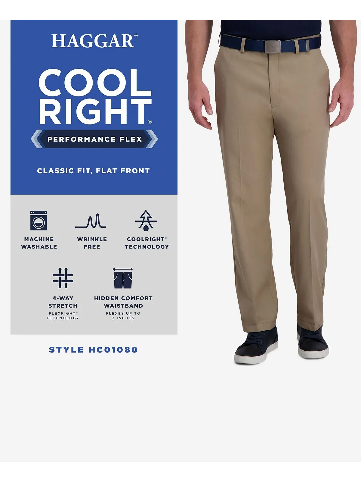 Брюки классического кроя cool right performance flex с плоским передом Haggar — 5