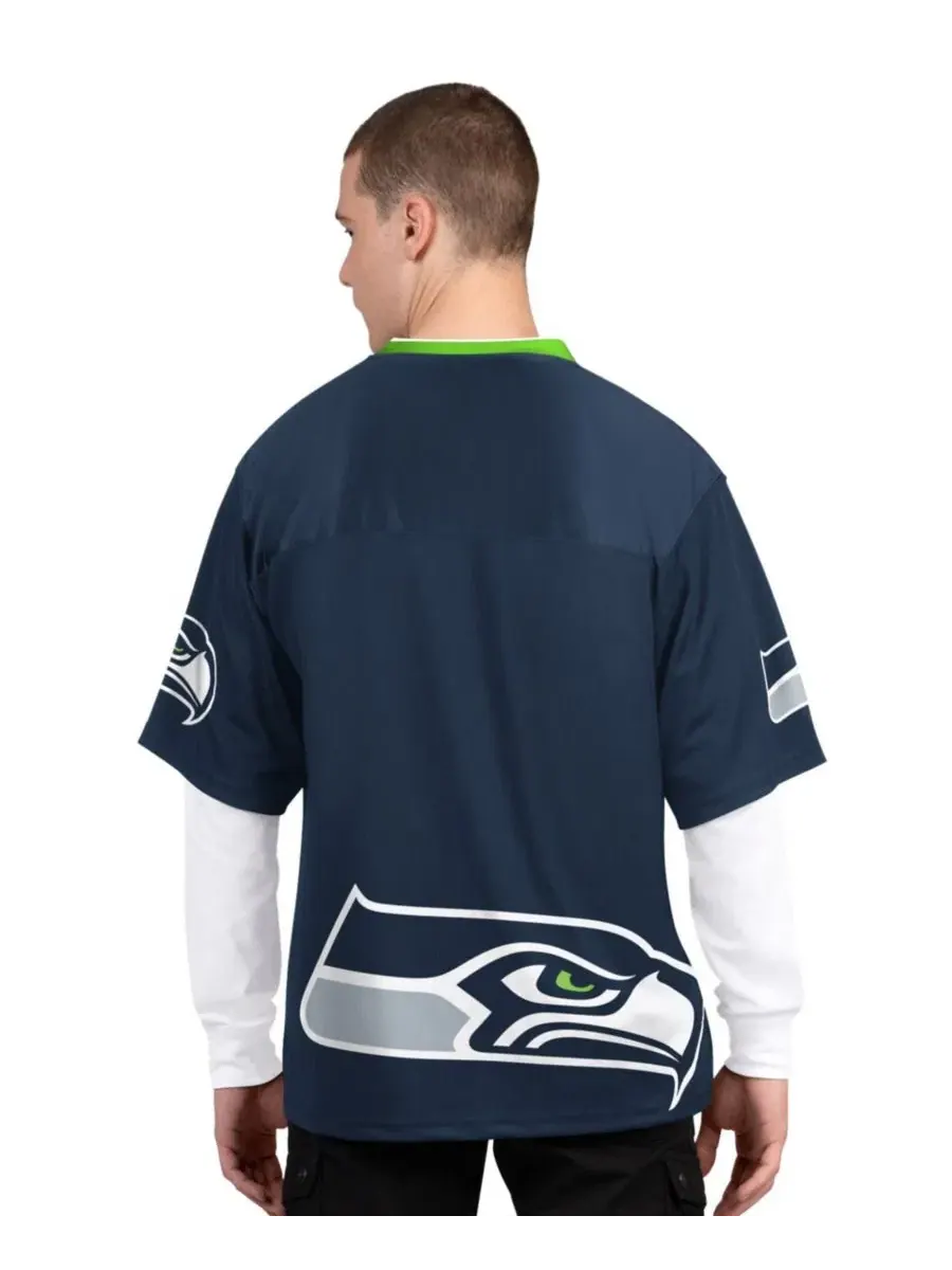 Комплект футболок с длинным и коротким рукавом с принтом Seattle Seahawks Starter — изображение 2 из 7, темно-синий белый