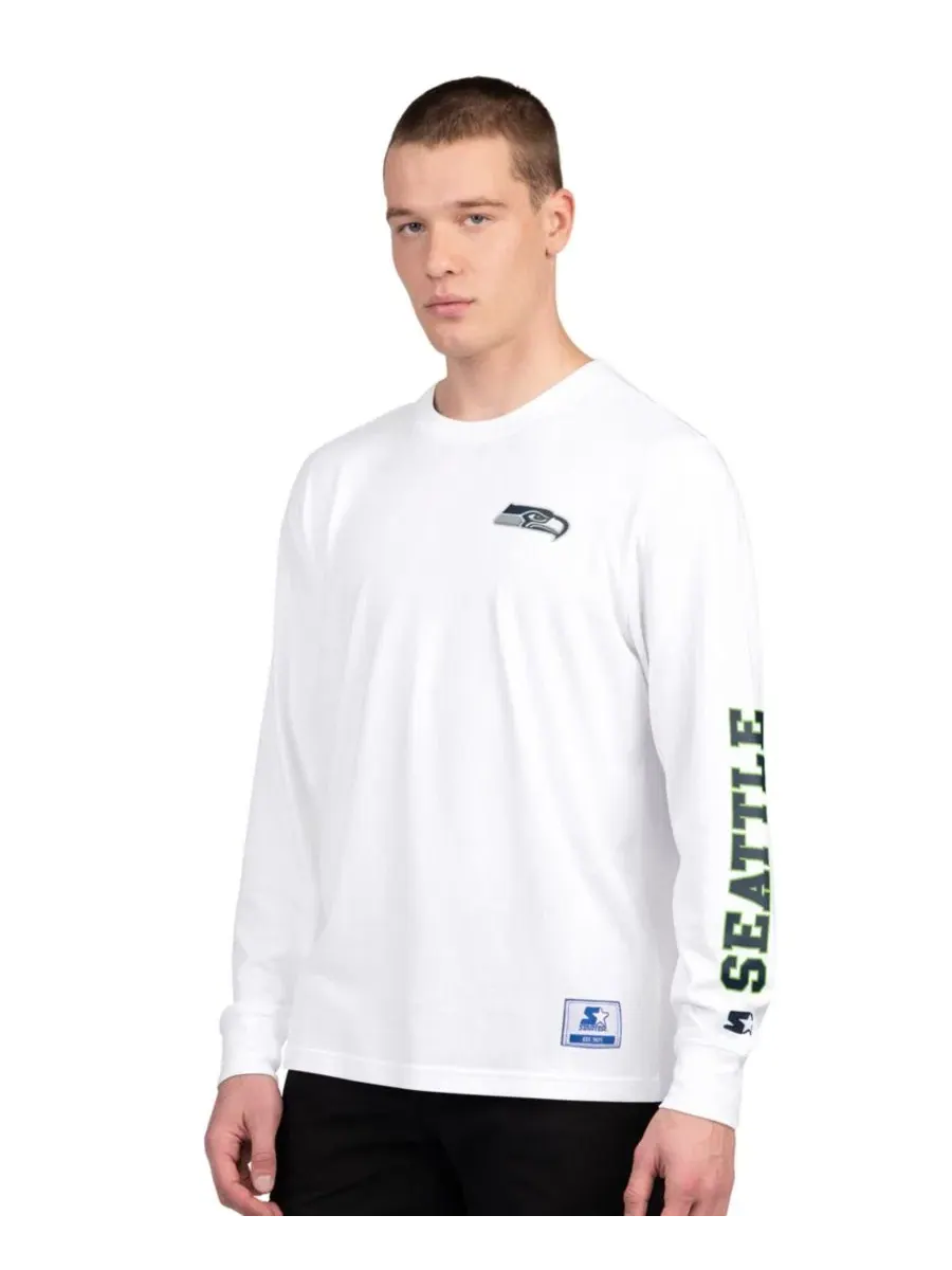 Комплект футболок с длинным и коротким рукавом с принтом Seattle Seahawks Starter — изображение 3 из 7, темно-синий белый