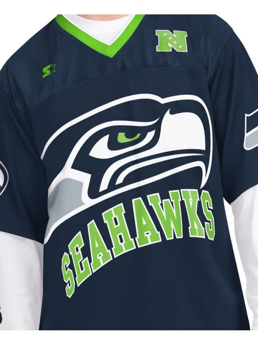 Комплект футболок с длинным и коротким рукавом с принтом Seattle Seahawks Starter — изображение 5 из 7, темно-синий белый