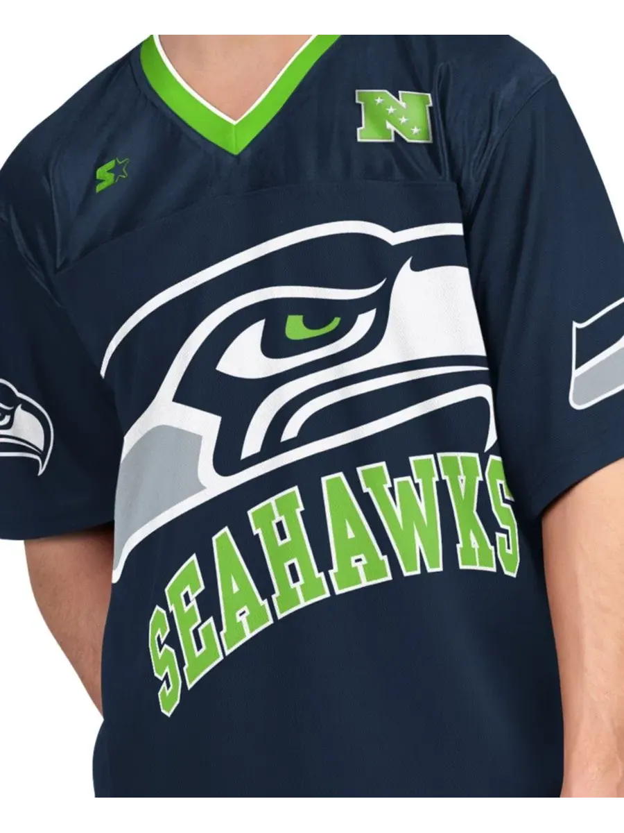 Комплект футболок с длинным и коротким рукавом с принтом Seattle Seahawks Starter — изображение 6 из 7, темно-синий белый