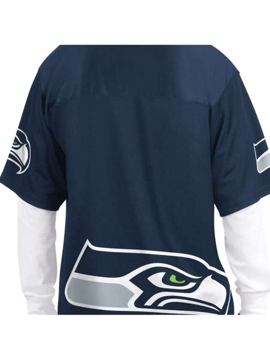 Комплект футболок с длинным и коротким рукавом с принтом Seattle Seahawks Starter — изображение 7 из 7, темно-синий белый