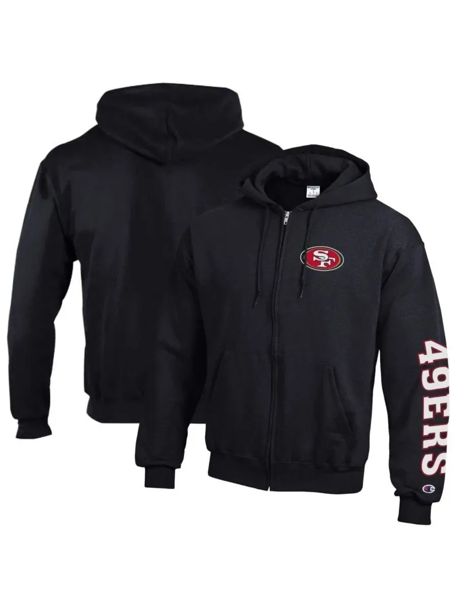 Толстовка на молнии с капюшоном Powerblend Fleece, San Francisco 49ers Champion — изображение 1 из 3, черный