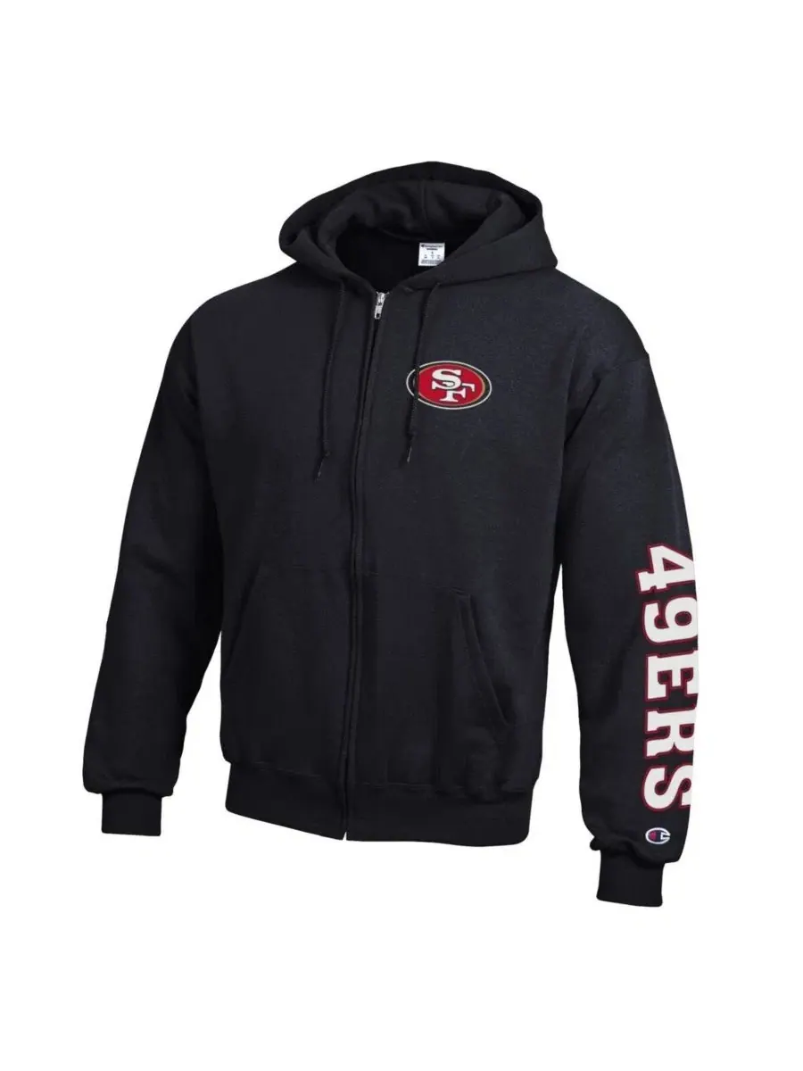 Толстовка на молнии с капюшоном Powerblend Fleece, San Francisco 49ers Champion — изображение 2 из 3, черный