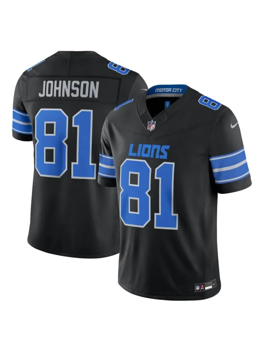 Мужская реплика джерси Nike Calvin Johnson Black Detroit Lions Alternate Vapor F.U.S.E. Stitched — изображение 1 из 3, черный