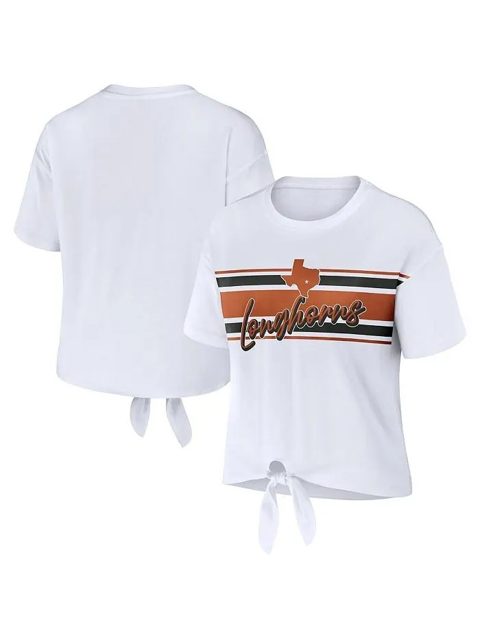 Женская белая укороченная футболка в полоску с узлом спереди Texas Longhorns WEAR by Erin Andrews — изображение 1 из 3, белый