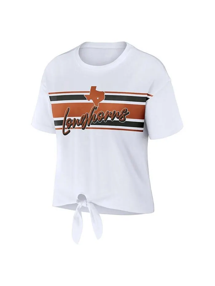 Женская белая укороченная футболка в полоску с узлом спереди Texas Longhorns WEAR by Erin Andrews — изображение 2 из 3, белый