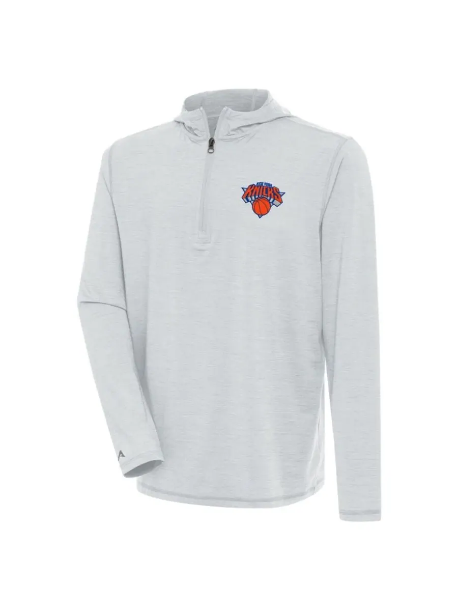 Легкий пуловер с четверть-застежкой Antigua Heather Gray New York Knicks Tidy — изображение 1 из 1, серый