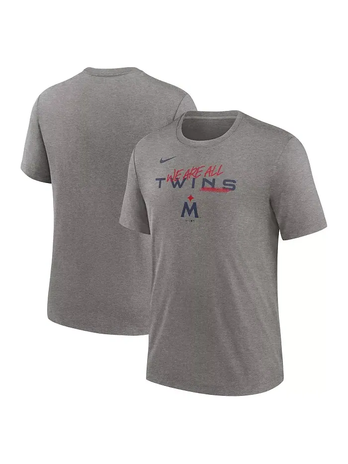 Мужская футболка Minnesota Twins We Are All Tri-Blend цвета хизер-серый Nike — изображение 1 из 3