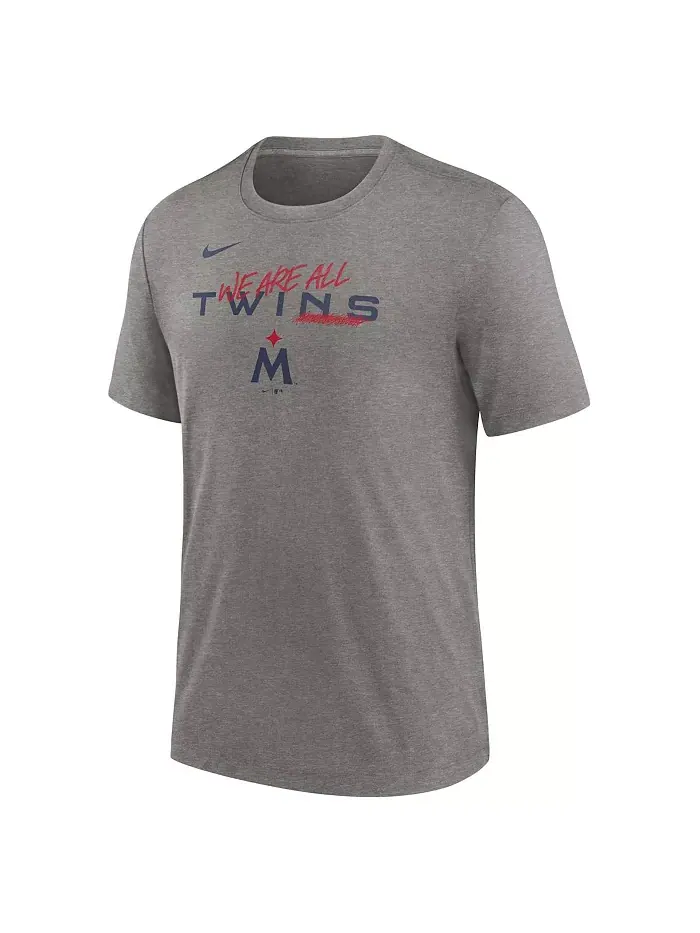 Мужская футболка Minnesota Twins We Are All Tri-Blend цвета хизер-серый Nike — изображение 2 из 3