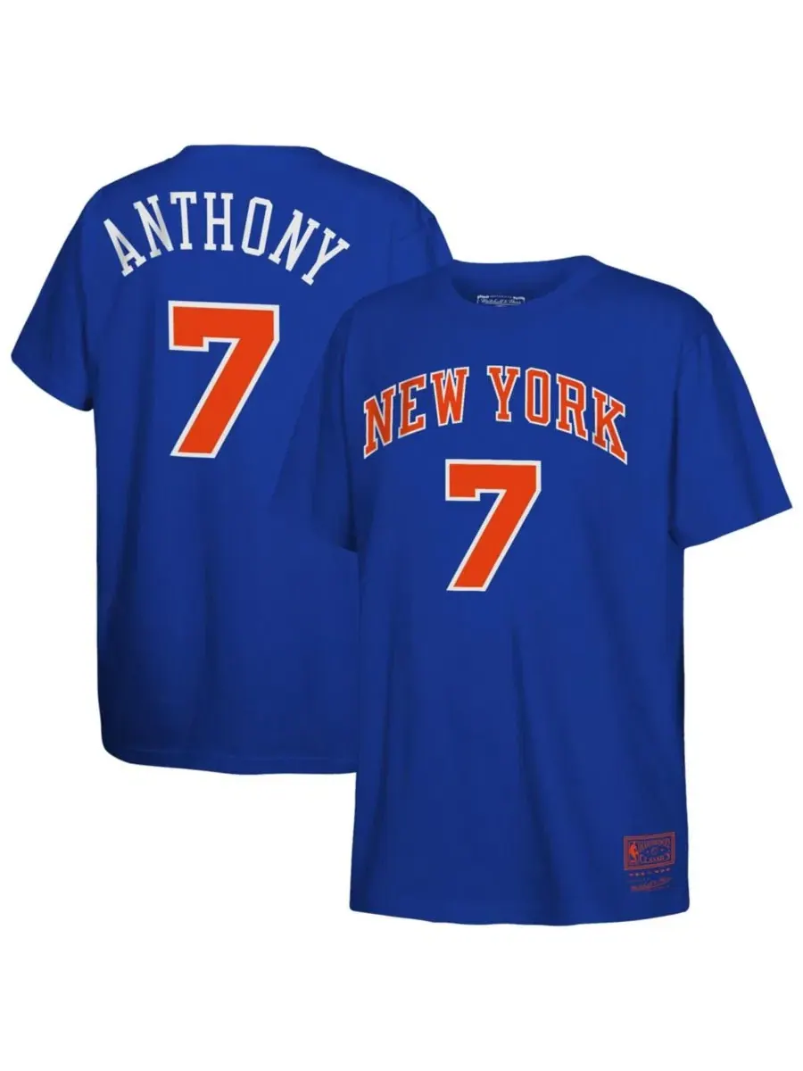 Футболка с именем и номером Кармело Энтони Mitchell & Ness — изображение 1 из 3, синий