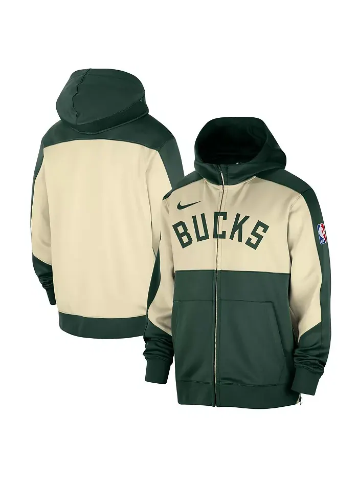 Мужская худи с молнией Milwaukee Bucks Authentic On-Court Showtime Performance цвета хаки Nike — изображение 1 из 3