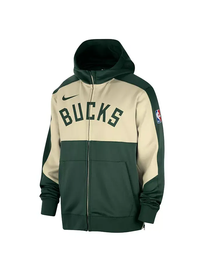 Мужская худи с молнией Milwaukee Bucks Authentic On-Court Showtime Performance цвета хаки Nike — изображение 2 из 3