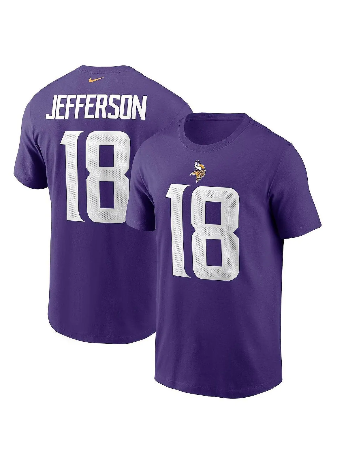 Мужская фиолетовая футболка Justin Jefferson Minnesota Vikings с именем и номером игрока Nike — изображение 1 из 3