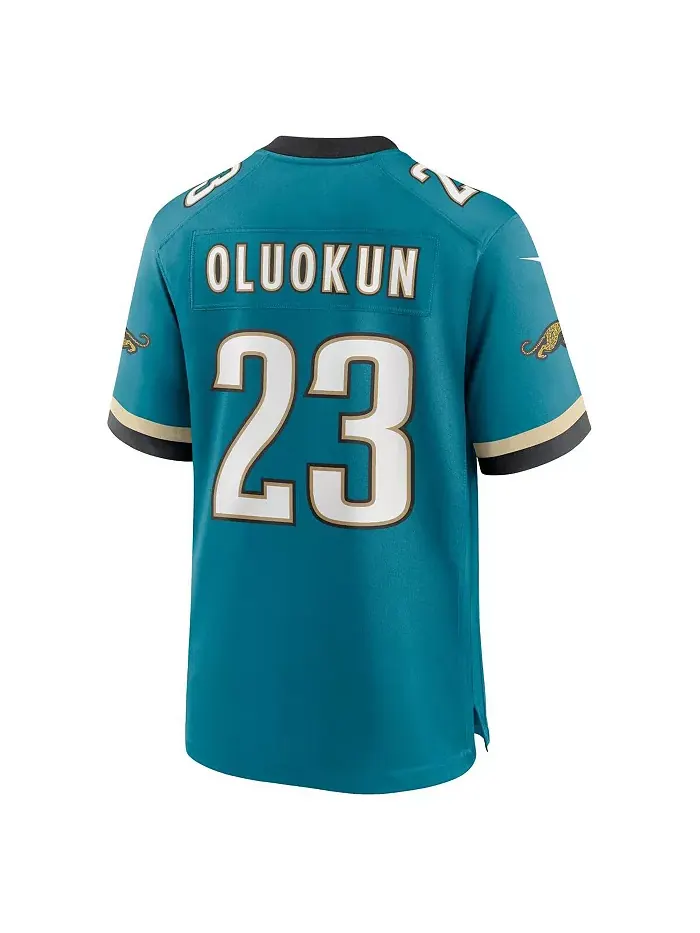 Мужская игровая футболка Foye Oluokun цвета морской волны Jacksonville Jaguars в ретро-стиле — изображение 2 из 3