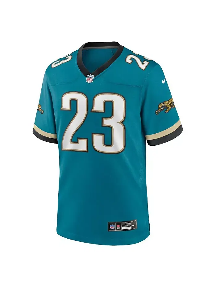 Мужская игровая футболка Foye Oluokun цвета морской волны Jacksonville Jaguars в ретро-стиле — изображение 3 из 3